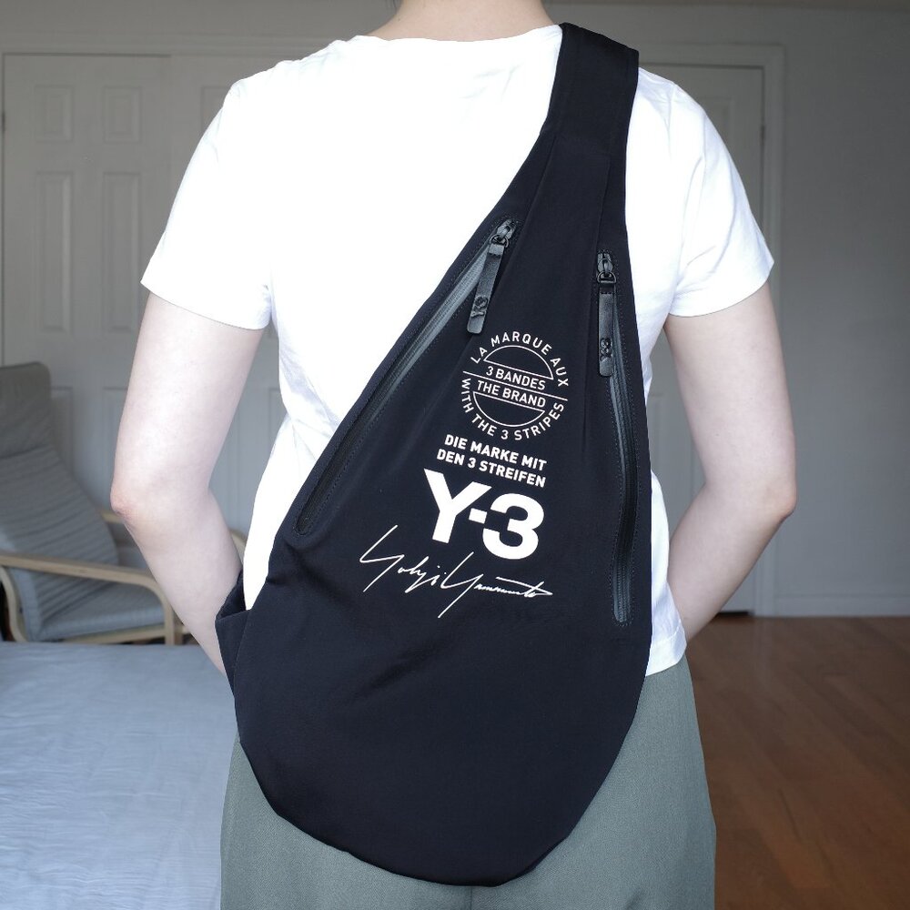 Y-3 Black Crossbody Messenger Sling Bag with White Logo